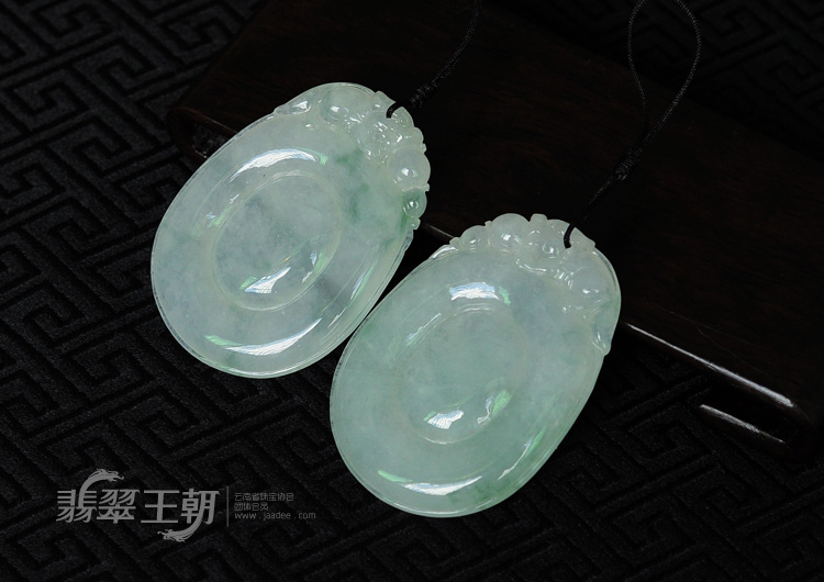 冰种/糯冰种飘花缅甸翡翠福在眼前挂件(一对)