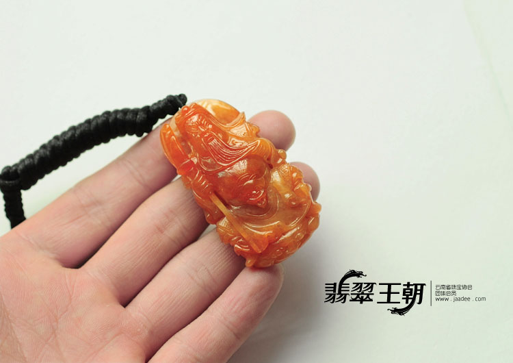糯冰种红翡缅甸翡翠关公挂件