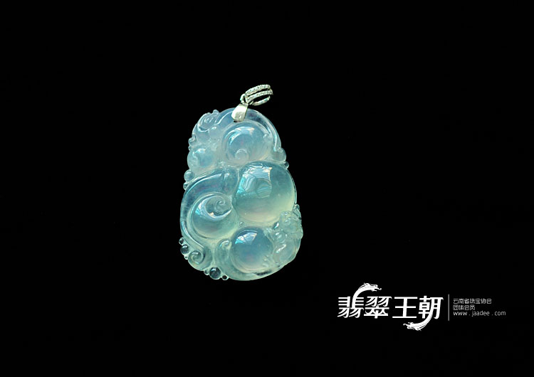 冰种晴水缅甸翡翠镶白金扣如意寿挂件