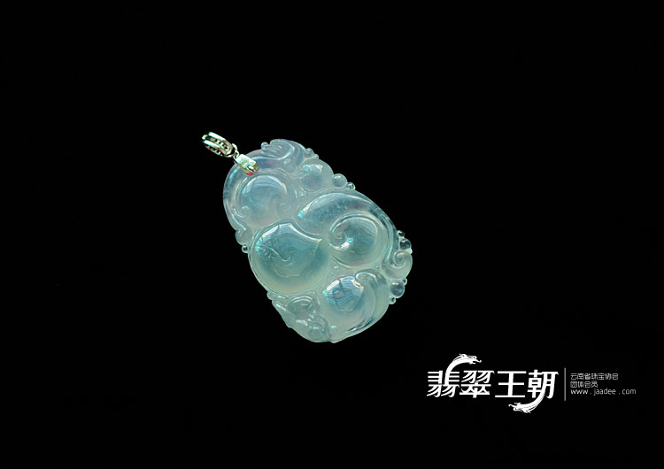 冰种晴水缅甸翡翠镶白金扣如意寿挂件