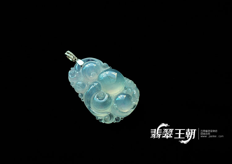 冰种晴水缅甸翡翠镶白金扣如意寿挂件