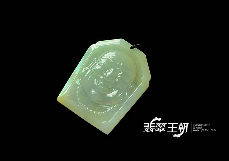 糯冰种淡黄翡缅甸翡翠弥勒佛头挂件