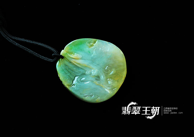 糯冰种黄加绿缅甸翡翠姜太公钓鱼挂件