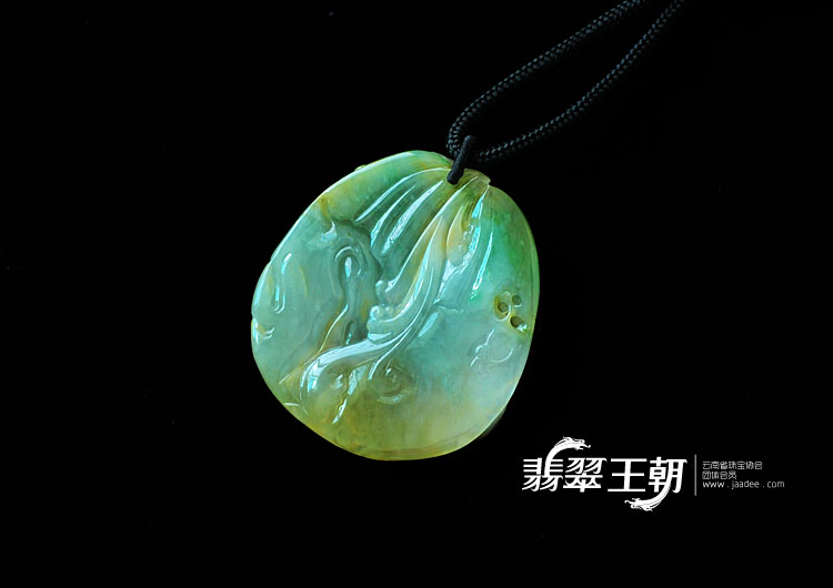 糯冰种黄加绿缅甸翡翠姜太公钓鱼挂件