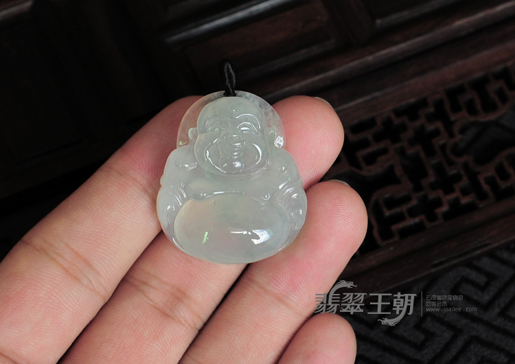 冰种晴水略飘花缅甸翡翠玉佛挂件
