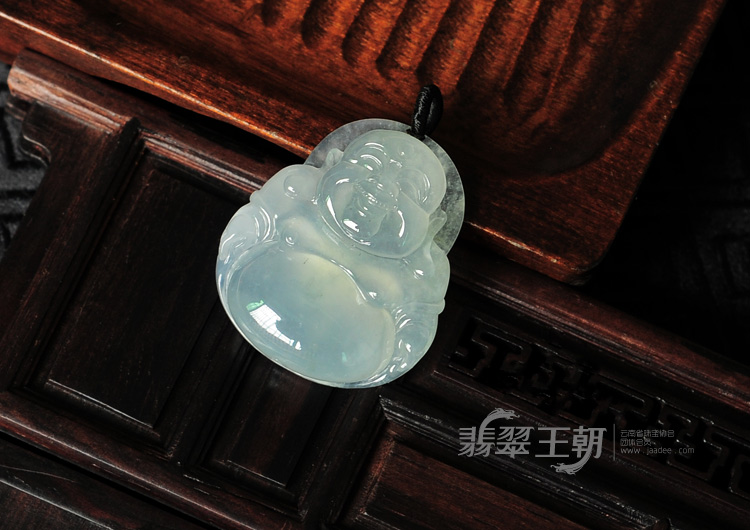 冰种晴水略飘花缅甸翡翠玉佛挂件