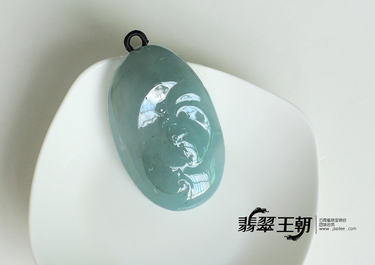 冰种蓝晴水缅甸翡翠佛头挂件