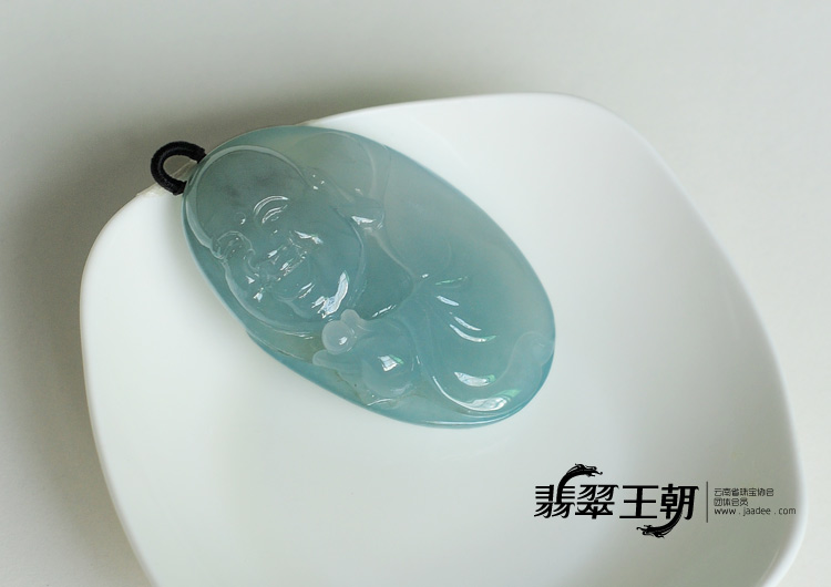 冰种蓝晴水缅甸翡翠佛头挂件