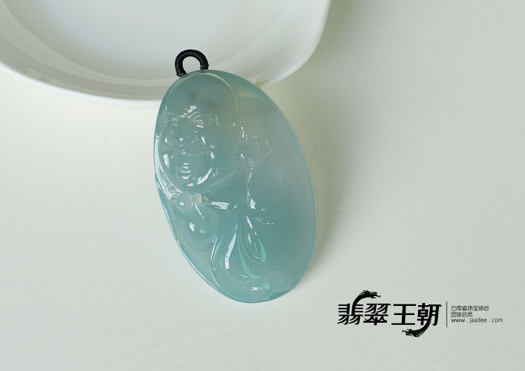 冰种蓝晴水缅甸翡翠佛头挂件