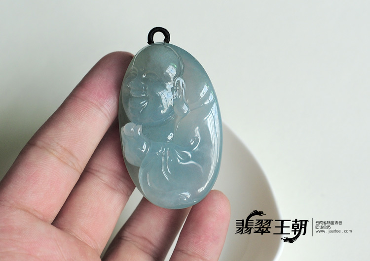 冰种蓝晴水缅甸翡翠佛头挂件
