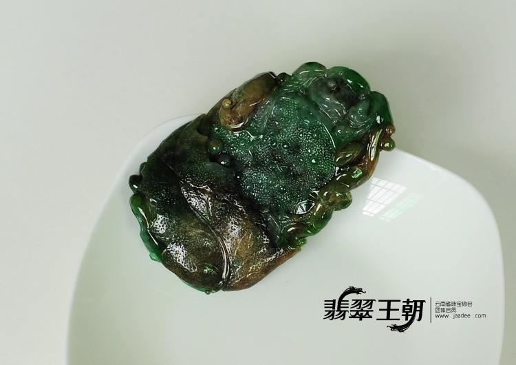 糯冰种黄加绿缅甸翡翠富贵花开挂件