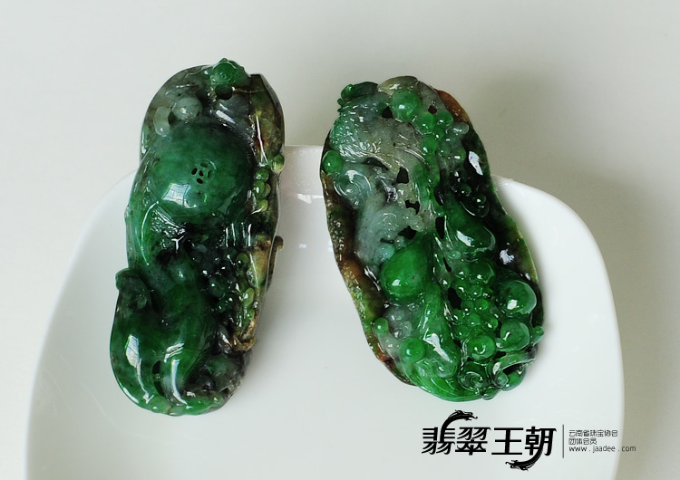 糯冰种黄加绿巧雕三件套挂件（一批走）