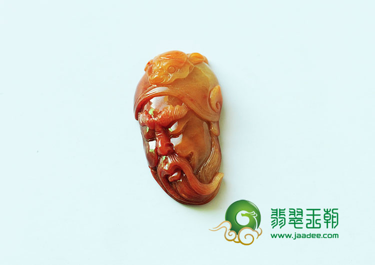 糯冰种红翡缅甸翡翠关公头挂件