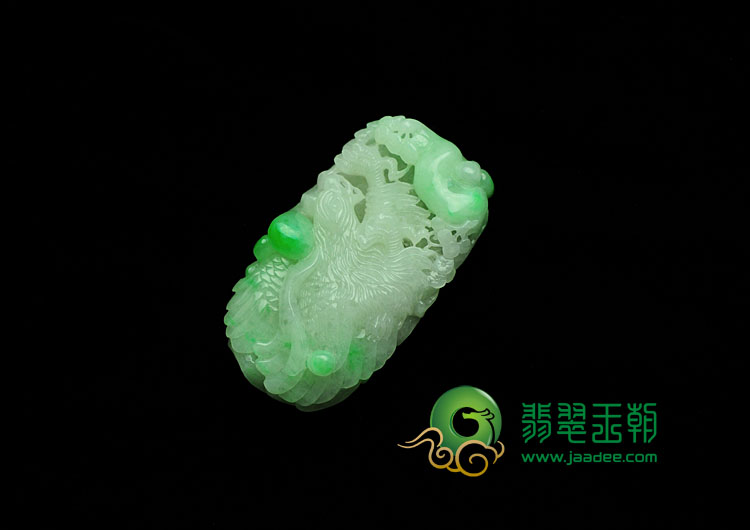 糯冰种翠色缅甸翡翠大展鸿图挂件