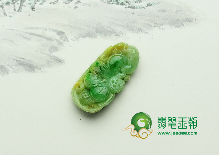 糯冰种黄加绿缅甸翡翠美蕾绽放挂件