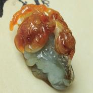 糯冰种红黄翡缅甸翡翠母子貔貅挂件