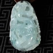 冰种飘花缅甸翡翠龙牌挂件