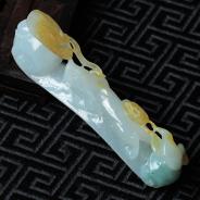 冰种黄翡晴水缅甸翡翠龙钩挂件