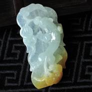 冰种黄翡缅甸翡翠龙成大业挂件