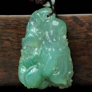 冰种飘花缅甸翡翠巧雕如意挂件