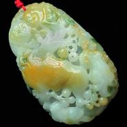 糯冰种黄翡飘花缅甸翡翠节节高手玩件