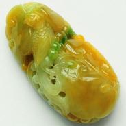 冰种黄加绿缅甸翡翠富贵花开挂件
