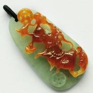 冰种褐黄翡飘花缅甸翡翠龙牌挂件