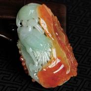 糯冰种红黄翡晴水缅甸翡翠一路连科手玩件