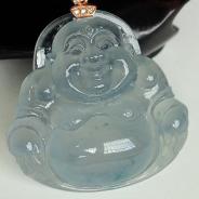 冰玻种略飘花缅甸翡翠玉佛挂件