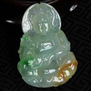冰种黄加绿缅甸翡翠观音挂件