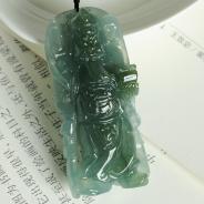冰种蓝晴水缅甸翡翠关公挂件