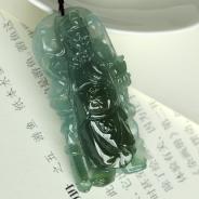 冰种蓝晴水缅甸翡翠关公挂件