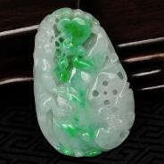 糯冰种飘翠缅甸翡翠福寿如意挂件