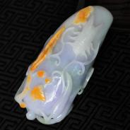 糯冰种三彩缅甸翡翠福瓜手玩件