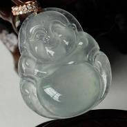 冰玻种晴水略飘花缅甸翡翠玉佛挂件