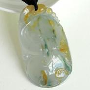 冰玻种黄翡飘花缅甸翡翠如意挂件