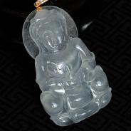 玻璃种略飘花缅甸翡翠观音挂件