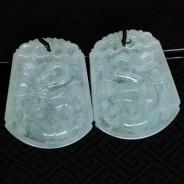 冰种淡晴水缅甸翡翠龙牌挂件(一对)