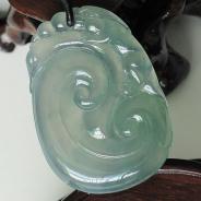 冰玻种蓝晴水缅甸翡翠如意挂件