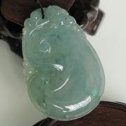 冰种飘蓝花缅甸翡翠如意挂件
