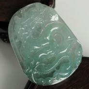 冰种蓝晴水缅甸翡翠龙牌挂件