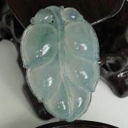 冰种飘花缅甸翡翠叶子挂件