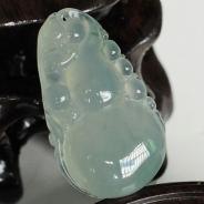 冰种略飘花缅甸翡翠福禄寿挂件