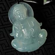 冰玻种晴水缅甸翡翠观音挂件