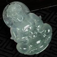 冰种略飘花缅甸翡翠观音挂件