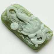 糯冰种蓝晴水缅甸翡翠仙鹤牡丹挂件