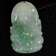 糯冰种飘花缅甸翡翠观音挂件