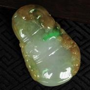 糯冰种黄加绿缅甸翡翠节节高挂件