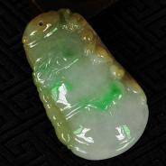 糯冰种黄加绿缅甸翡翠节节高挂件