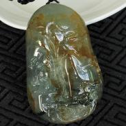 冰种黄翡飘花缅甸翡翠“望庐山瀑布”挂件